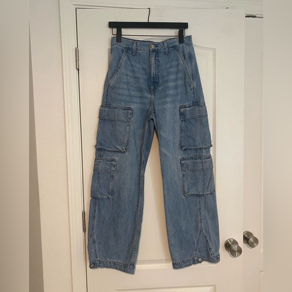The Denim Forum 90’s Millie High Rise Cargo Jeans Size 27 - Picture 1 of 12